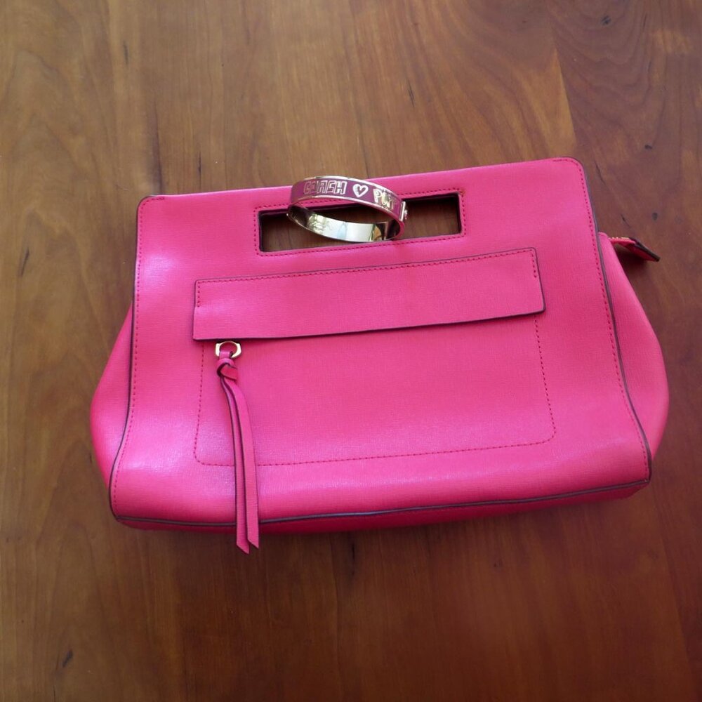 NWOT Saffiano Textured Leather Pink Ruby Pocket Clutch Bag. Style 51534 + Bangle